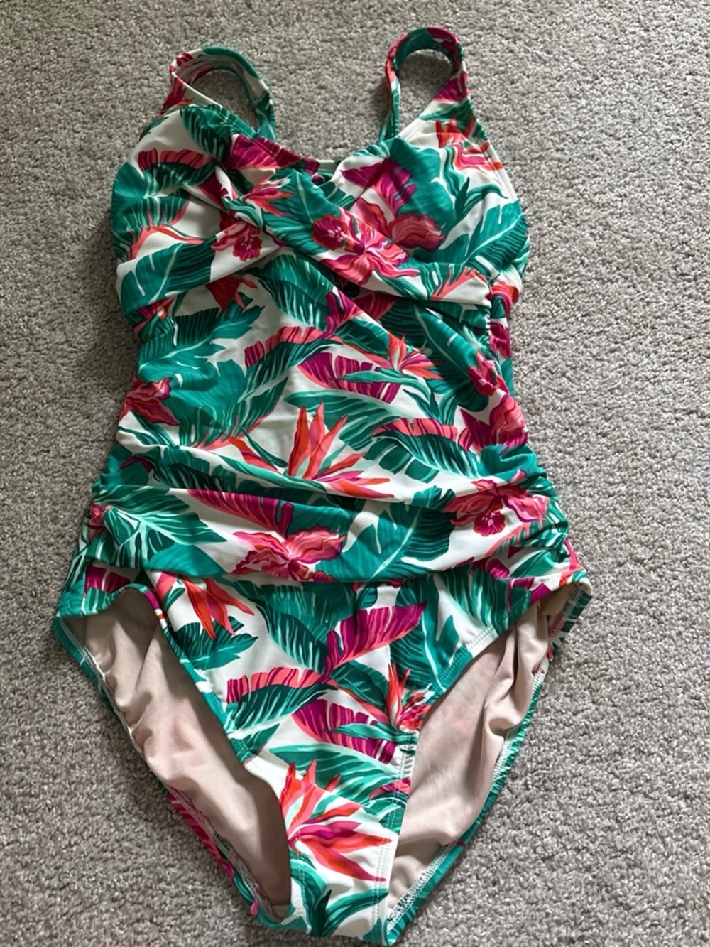 Kona Sol Tropical Floral One-Piece Swimsuit in Teal & Pink Women’s Large 12-14